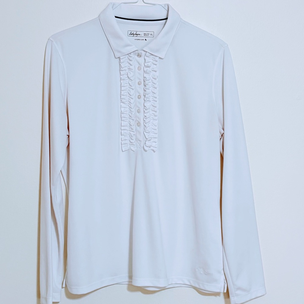EUC Lady Hagen Hydro Dri White Ruffle Front Top Size XL